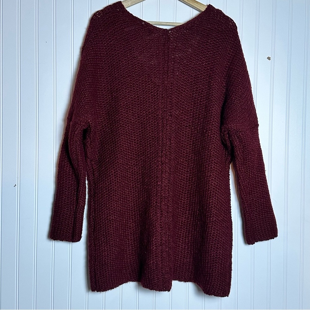 Anthropologie Moth Maroon Chunky Open Knit Oversized Alpaca Wool  Sweater - Picture 5 of 10